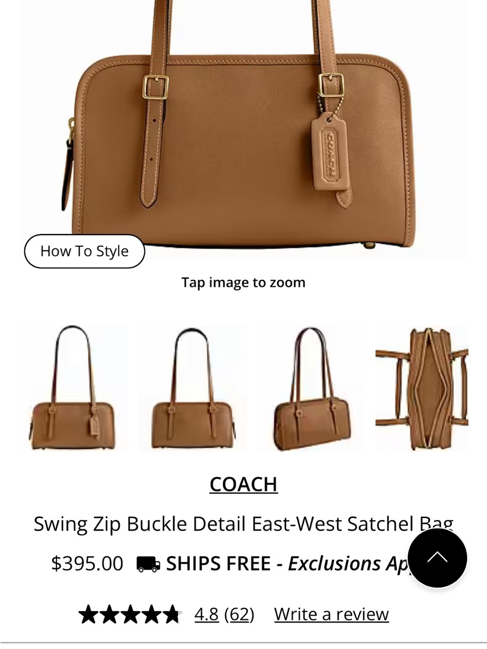 Coach Honey Brown Swing Zip Shoulder Bag - Picture 7 of 7